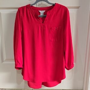 Multiples Bright Red Split-Neck Tunic with Pocket